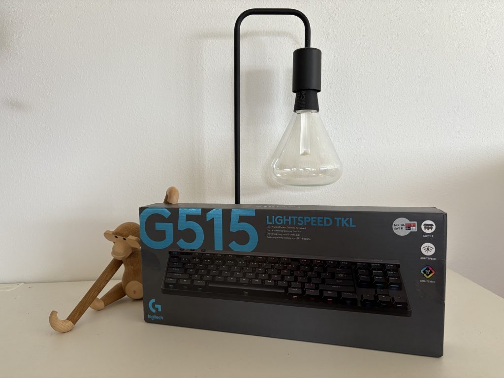 a keyboard and a light bulb on a box